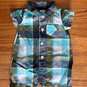 Carter’s Baby Boy Newborn Plaid Romper - Blue and Green